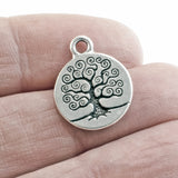 5 Silver Tree of Life Charms, TierraCast Tree Charms, Silver Tree Pendants