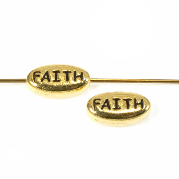 Gold Oval Faith Beads, TierraCast Inspirational Word Bead 2/Pkg
