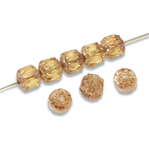 25 Pale Honey Yellow Faceted 6mm Crown Cathedral Beads, Czech Glass Beads