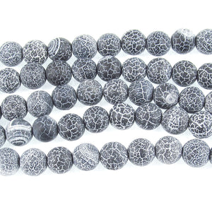 Black 8mm Frosted Crackle Dragon Vein Agate Gemstone Beads (48 Pcs)