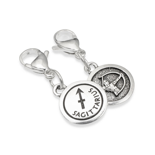 Silver Sagittarius Clip-on Charm, Astrology Zodiac The Archer + Lobster Clasp