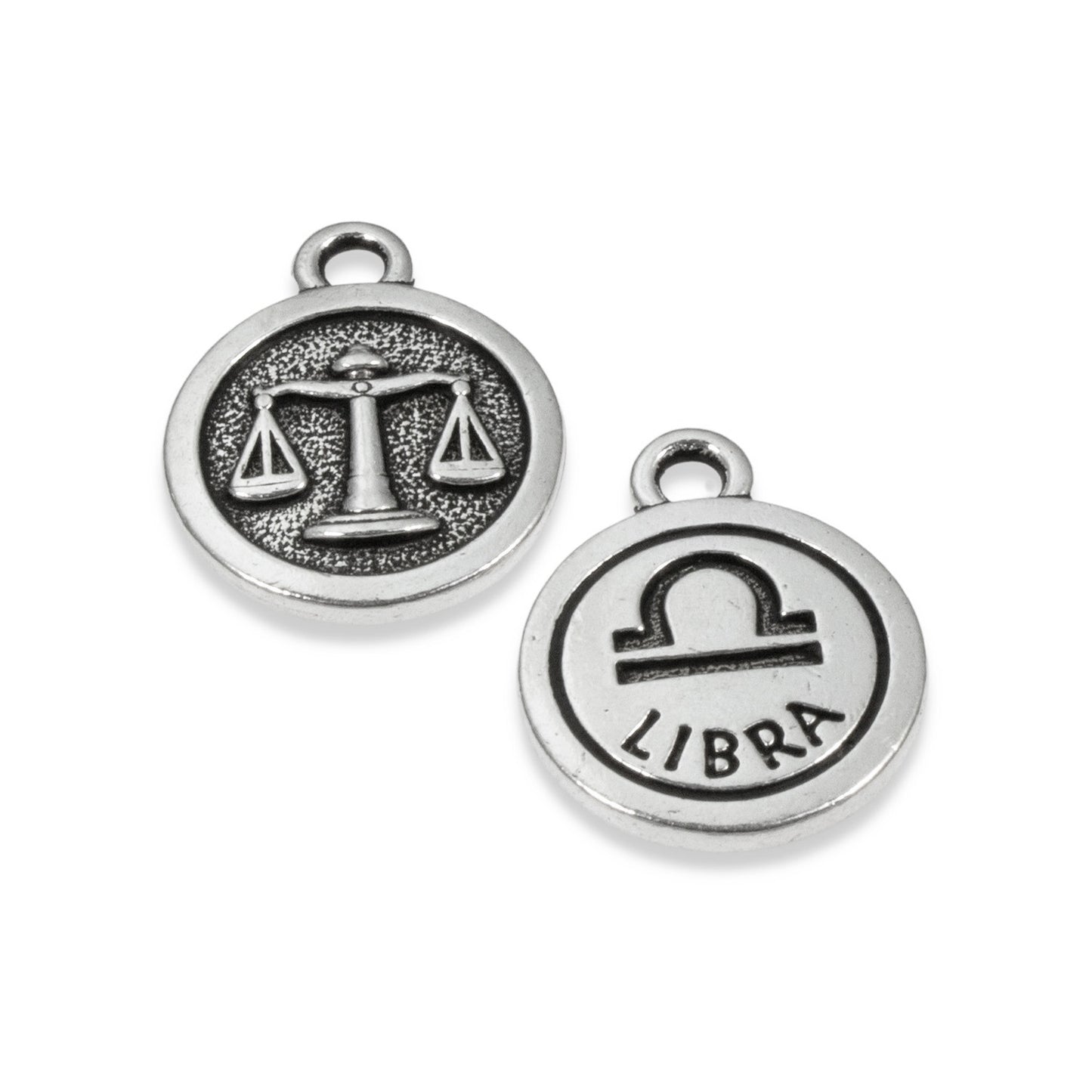 2 Silver Libra Charms, TierraCast Double-Sided Zodiac Pendants for Handmade Jewelry