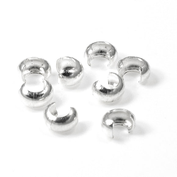 Silver Plated Crimp Bead Covers, TierraCast 3mm 50/Pkg