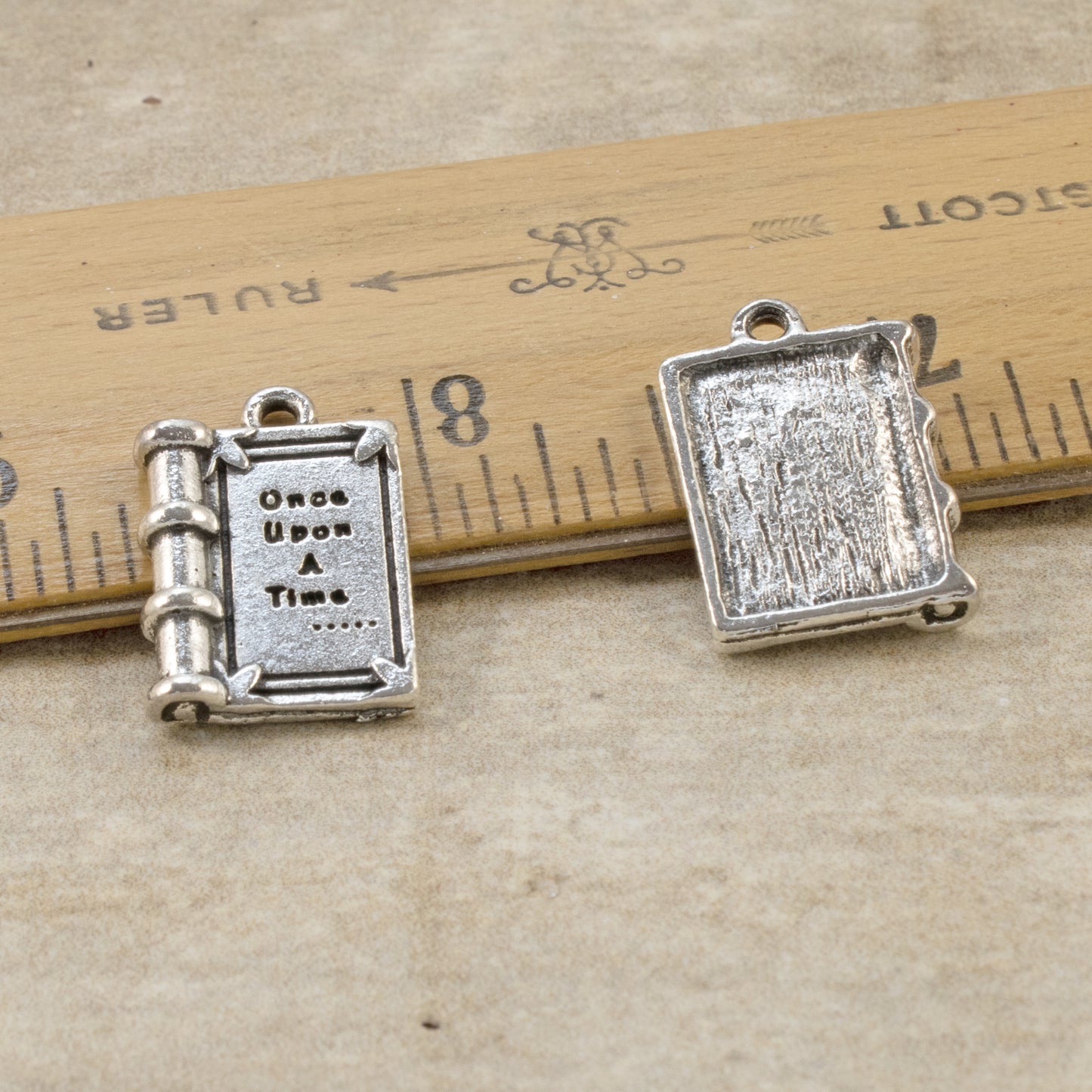 4 Silver Book Charms, "Once Upon a Time" Pendants for DIY Jewelry and Bookmarks