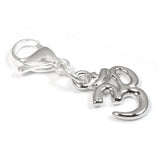 Silver Om Zipper Pull, Rhodium Plated Clip on Purse Charm + Lobster Clasp