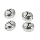 Silver "T" Alphabet Beads, Oval Letter For Personalized Jewelry 4/Pkg