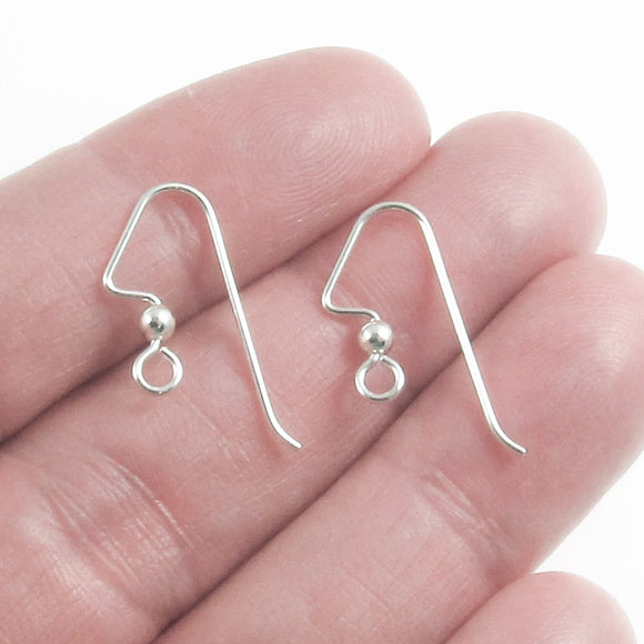 Sterling Silver Angled Ear Wires + 3mm Ball Accent, TierraCast 4/Pkg
