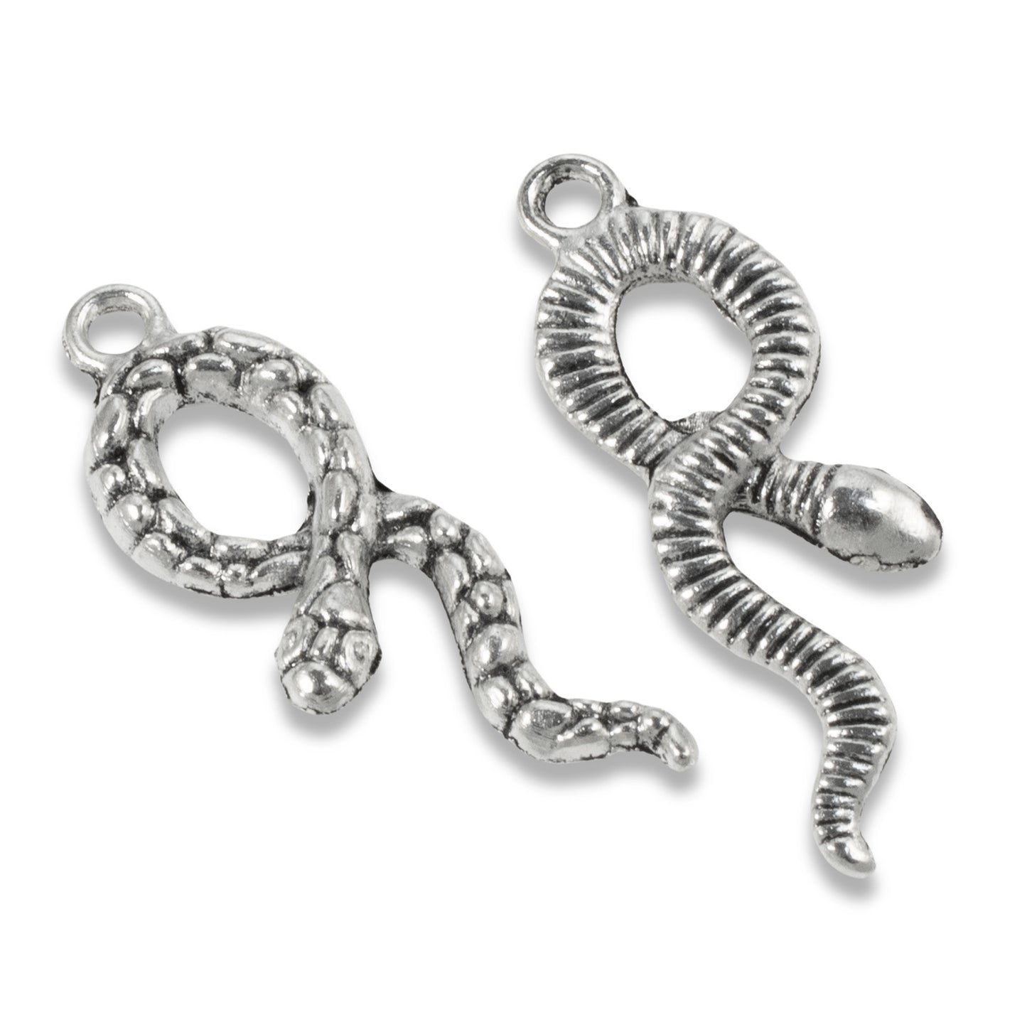 10 Silver Snake Charms, Detailed Metal Serpent Pendants for Jewelry Making, Scrapbooking and Crafts