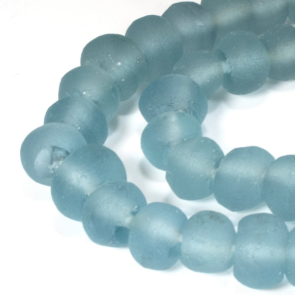 Aqua Blue Green Recycled Glass Beads - Matte Sea Glass Finish - Artisan Jewelry