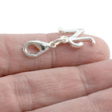 Silver Letter "N" Clip On Charm, Cursive Script Initial Dangle + Lobster Clasp