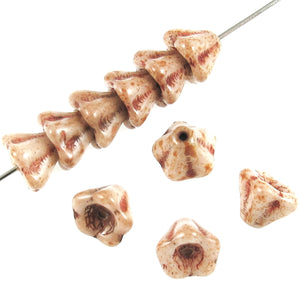 Butter Pecan Picasso Bell Flower Beads, Czech Tan Glass, 6x8mm (25 Pieces)