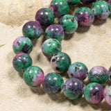 10mm Ruby Zoisite Beads, Round Green Pink Gemstone, Full Strand for DIY Jewelry