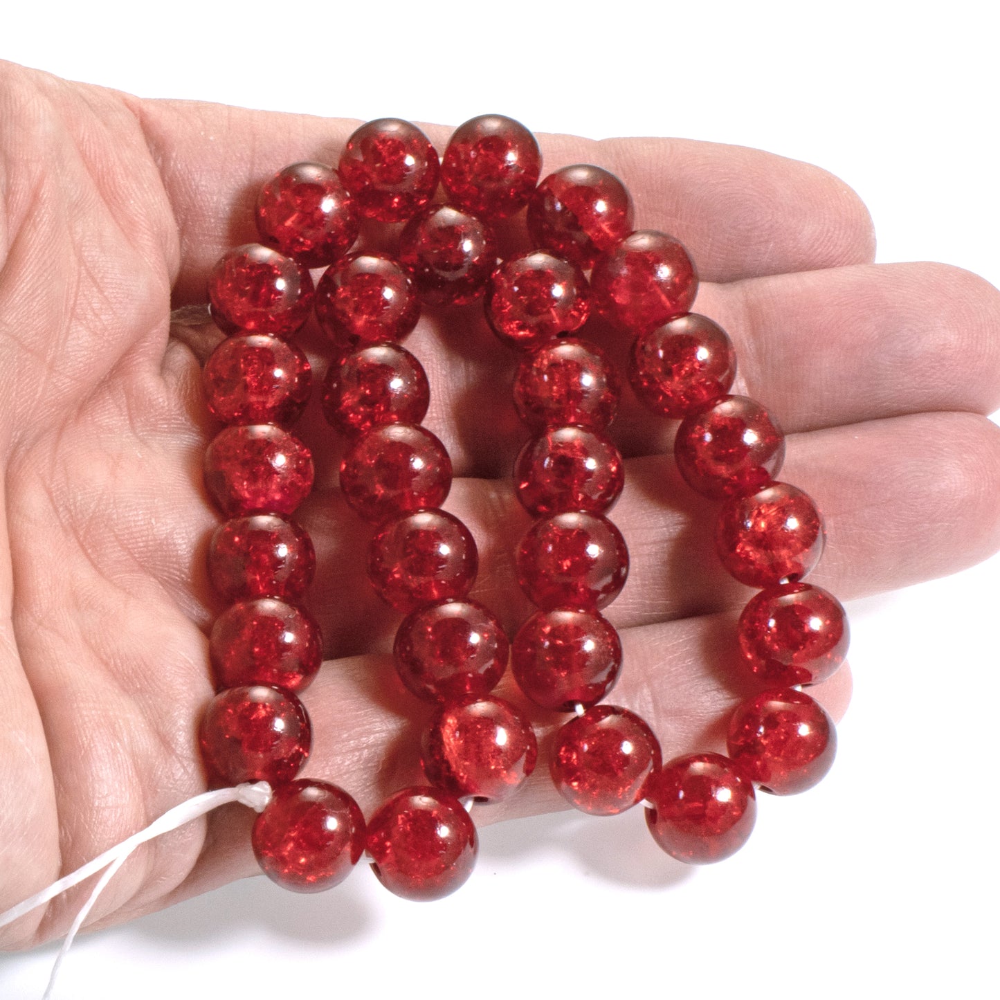 10mm Red Round Glass Crackle Beads, Holiday Christmas Beads 30/Pkg