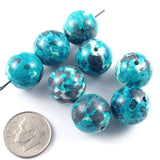 14mm Aqua Blue & Gray Rain Flower Stone, Round Gemstone Beads 8/Pkg