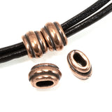 4 Copper Deco Barrel Slider Beads, 4x2mm Hole Size, Crimpable for Leather Cord