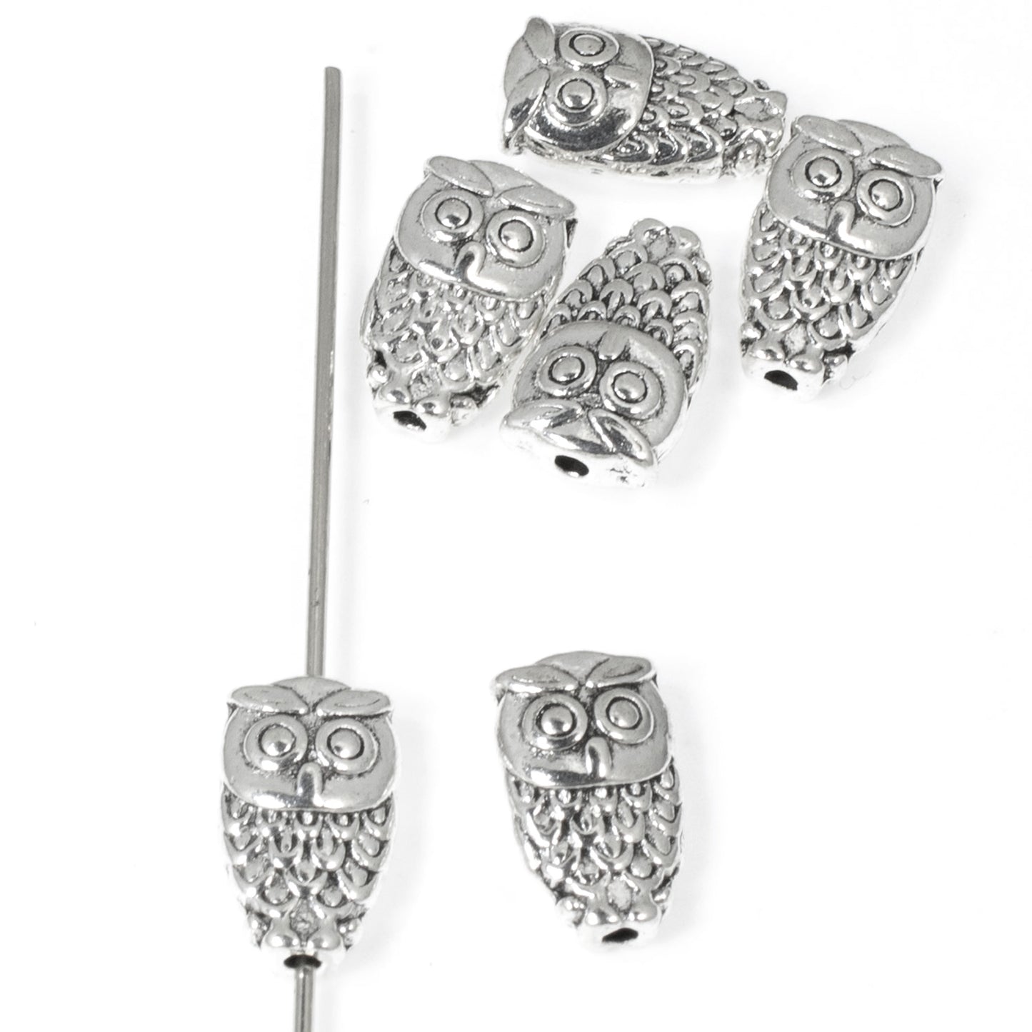 25 Small Owl Beads- Silver Metal Animal Bead - Bird Spacers - DIY Nature Jewelry