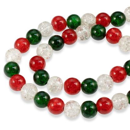 150pc Christmas Glass Beads Set, 8mm Red Green Clear, Crafts Jewelry DIY Gift