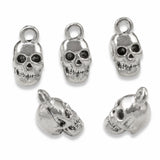 Silver Skull Charms, 3D Metal Creepy Halloween Pendants 5/Pkg