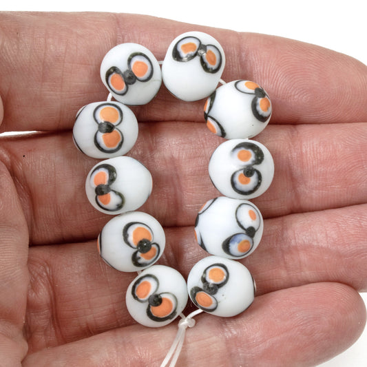 10 Halloween Eye Lampwork Beads - Black/Orange Handmade Glass Beads