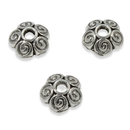 Silver Metal Bead Caps with Swirl Design, 8mm (50 Pieces)