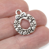 2 Silver Christmas Wreath Charms, TierraCast Holiday Charms