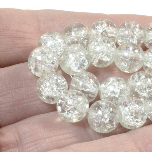 50 Transparent 8mm Crackle Glass Beads for Jewelry and Craft Projects