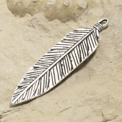 Large Feather Pendant - Silver TierraCast Charm - Southwestern Boho Focal Piece 1/Pkg