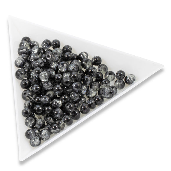 4mm Black & Clear Round Glass Crackle Beads | Two-Tone Double Color 200/Pkg