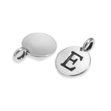 2Pc. Silver "E" Initial Charms, TierraCast Round Small Alphabet Letter