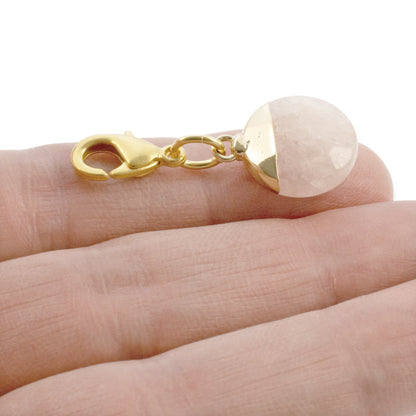 Rose Quartz Clip-on Charm - Pink Quartz Bag Charm - Gold Clip-on Accessory