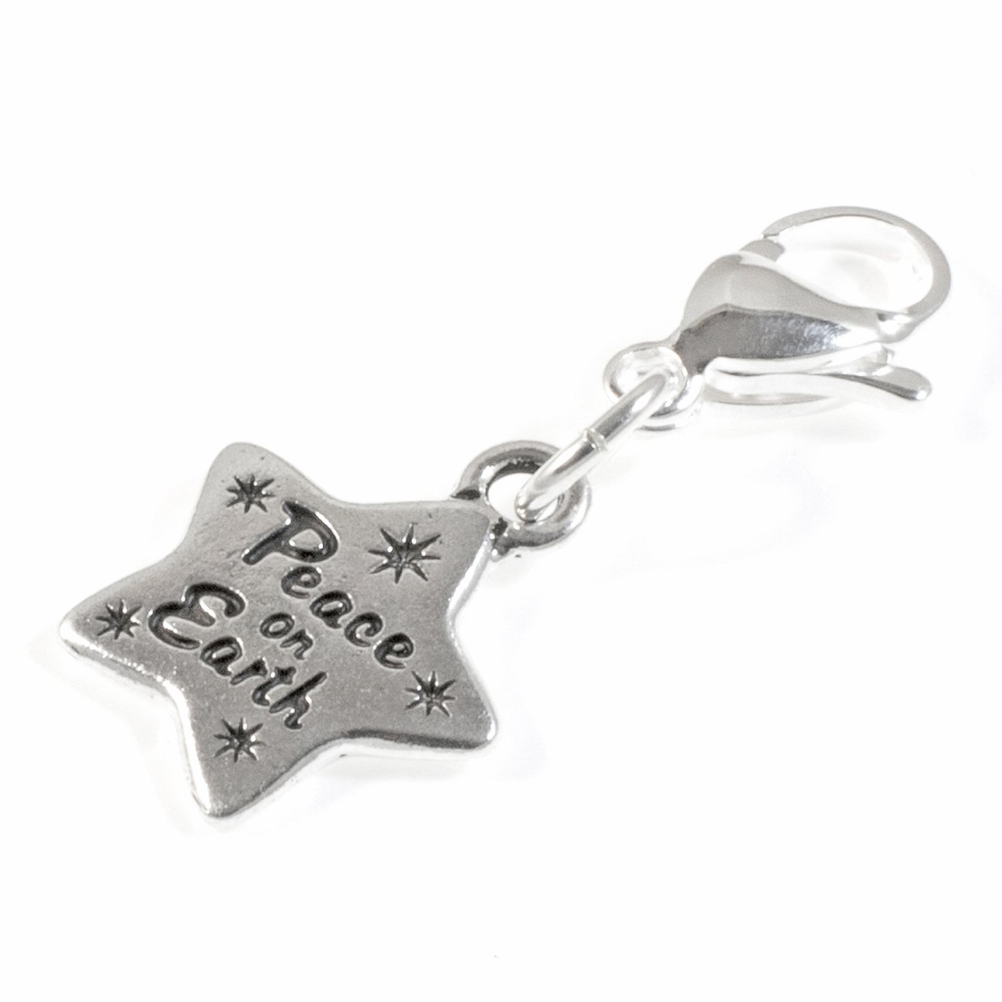 Silver Peace on Earth Clip-On Charm, Christmas Star Purse, Journal Charm