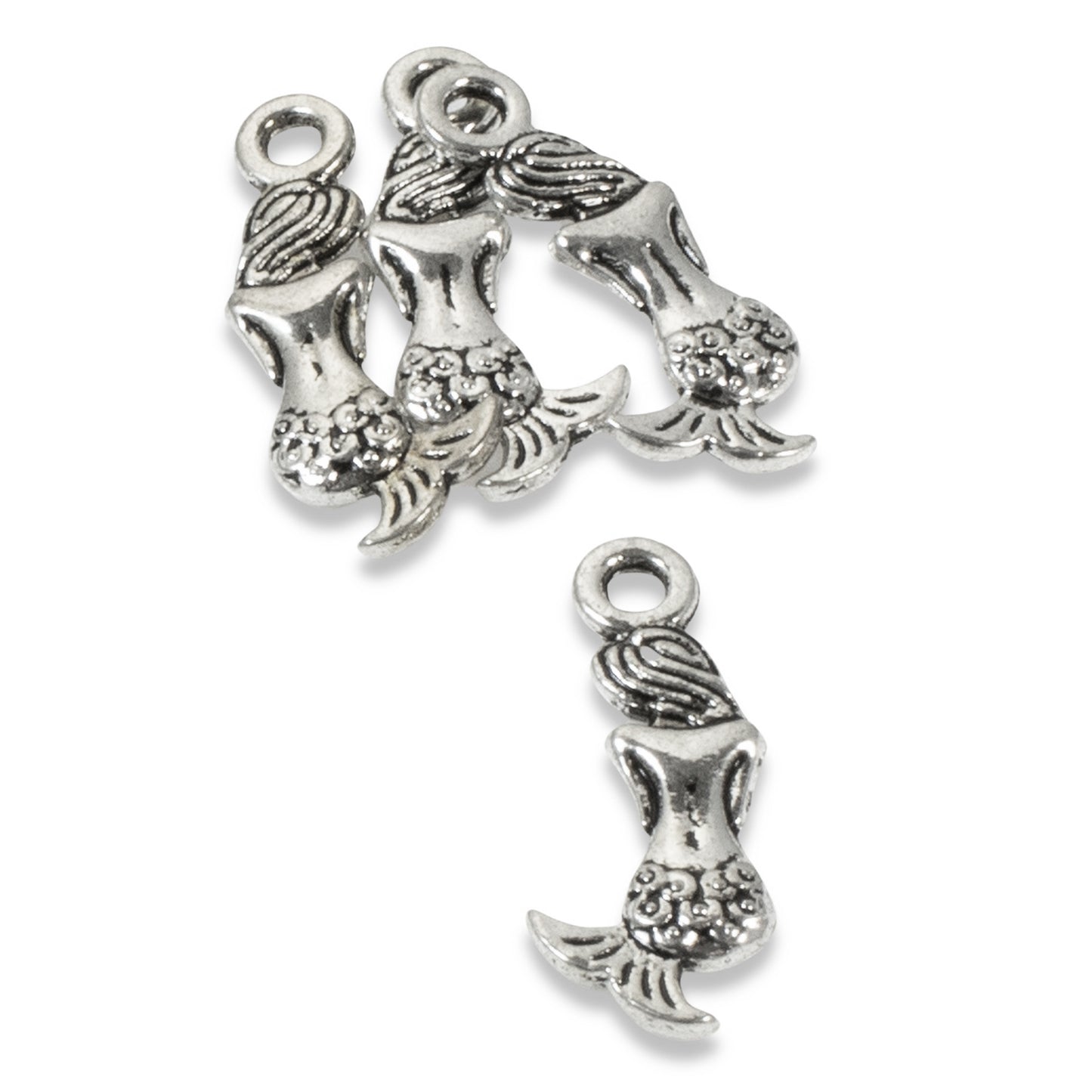 12 Silver Mermaid Back Charms, Ocean-Inspired Pendants for DIY Summer Jewelry, Ideal for Charm Bracelets and Earrings