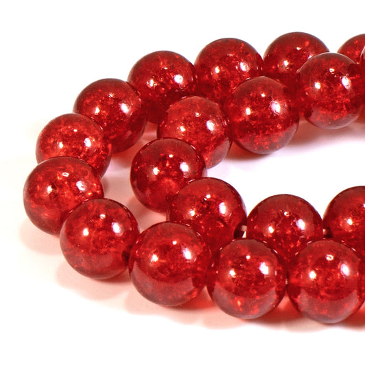 30 Red Glass Crackle Beads - 10mm Round - Christmas and Holiday Jewelry & Crafts