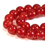 Red 10mm Round Glass Crackle Beads, Holiday Christmas Beads 30/Pkg