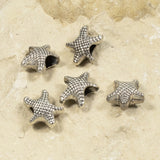 20 Silver Starfish Beads, Large 4mm Hole, Metal Ocean Sea Star