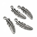 4 Silver Small Feather Charms, TierraCast Feather Pendants for Jewelry Making