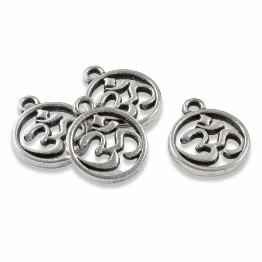 30 Om Charms - Silver Metal - Open Design - Yoga Namaste - DIY Jewelry