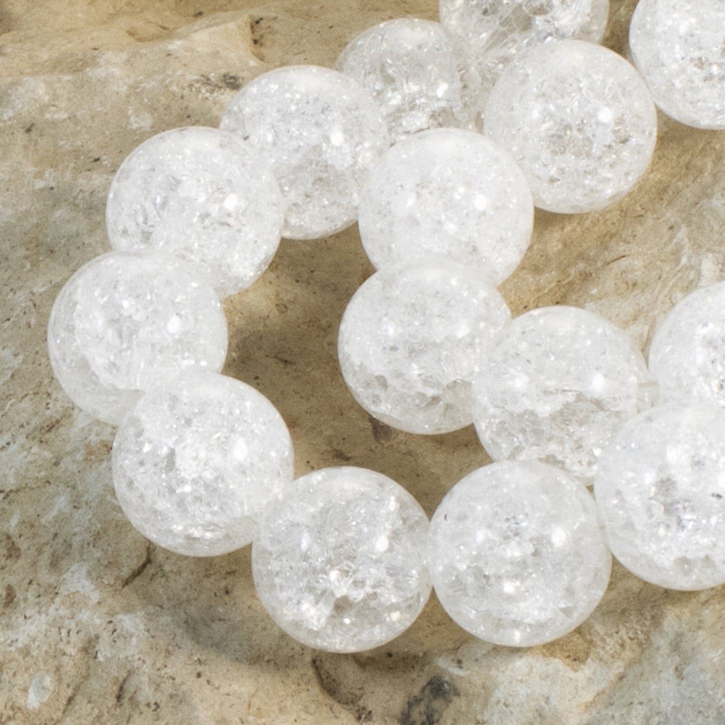 30 Snowy White Glass Crackle Beads - 10mm Round - For Winter & Christmas Jewelry