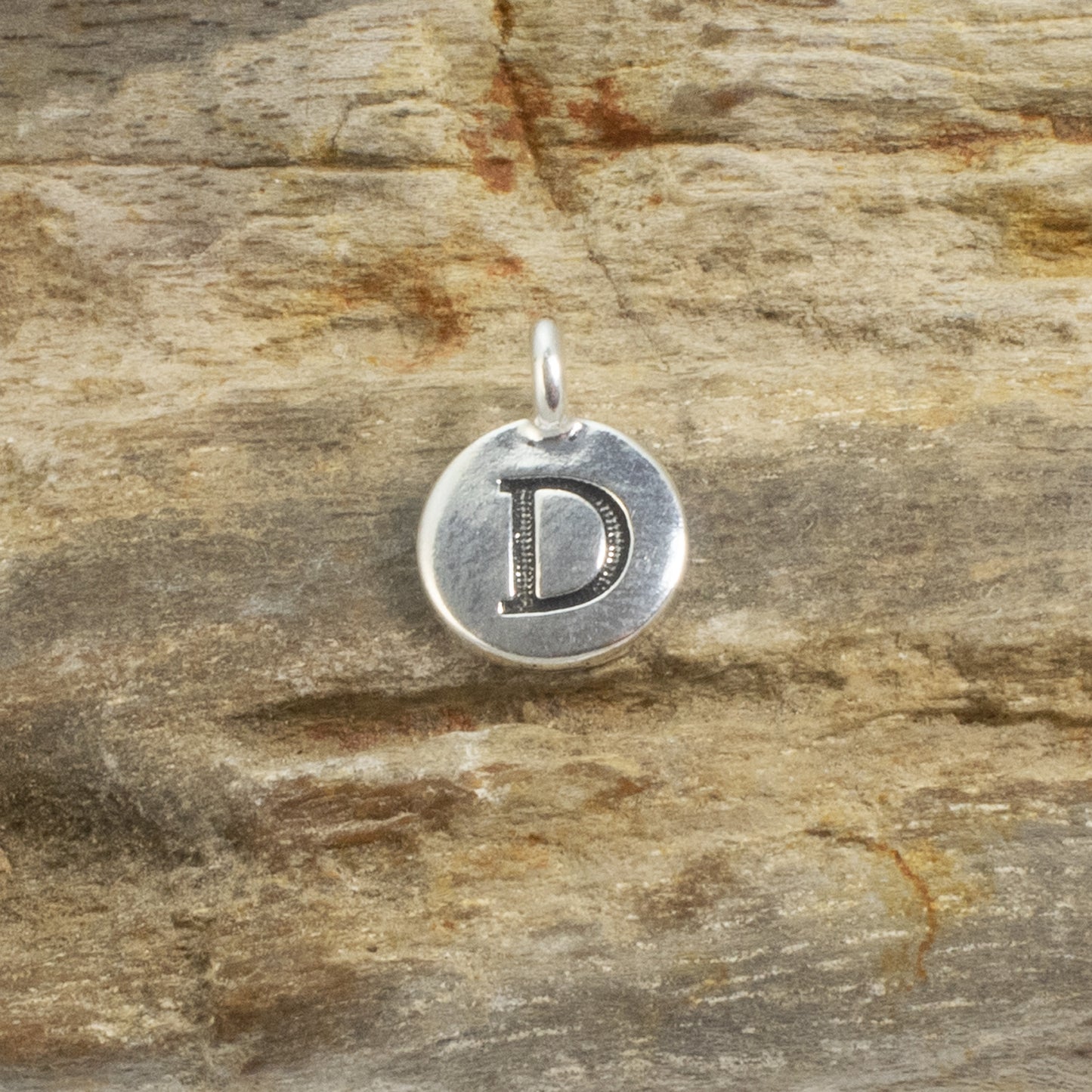 2Pc. Silver "D" Initial Charms, TierraCast Round Small Alphabet Letter