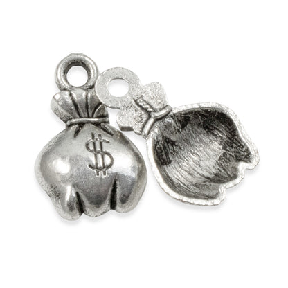 25 Whimsical Silver Money Bag Charms, Fun Design for Jewelry Making & Crafts