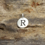 2Pc. Silver "R" Initial Charms, TierraCast Round Small Alphabet Letter