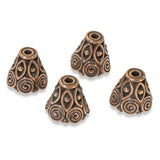 4 Copper Spiral Cones, TierraCast Ornate Bead Bell Caps for Jewelry Making