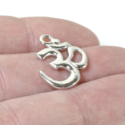 Silver Om Pendant, TierraCast Rhodium Plated Ohm Hindu Symbol 1/Pkg