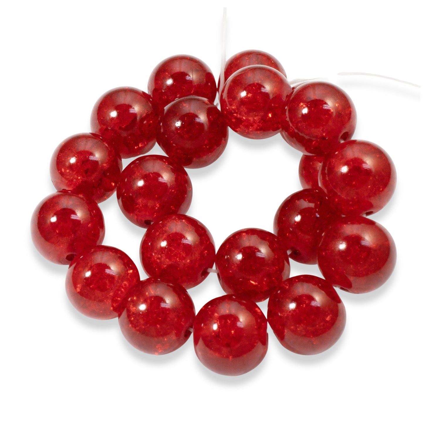 20 Festive 12mm Red Crackle Glass Beads for Holiday Jewelry and Crafts