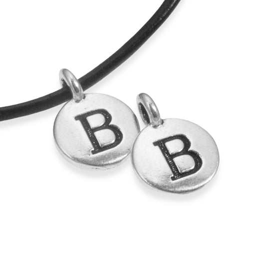 2Pc. Silver "B" Initial Charms, TierraCast Round Small Alphabet Letter