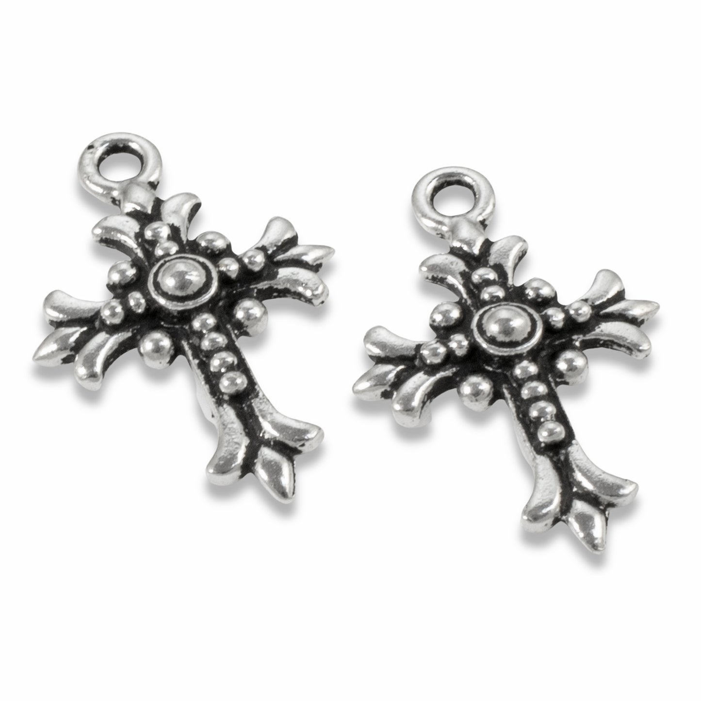 2 Fleur Cross Pendants - Silver TierraCast Pewter Charms - Handmade Jewelry and Rosaries - Unique Bridal Keepsake