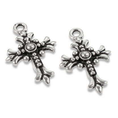 2 Fleur Cross Pendants - Silver TierraCast Pewter Charms - Handmade Jewelry and Rosaries - Unique Bridal Keepsake