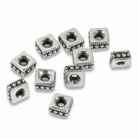 4mm Silver Square Rococo Beads, TierraCast Dotted Spacers 10/Pkg