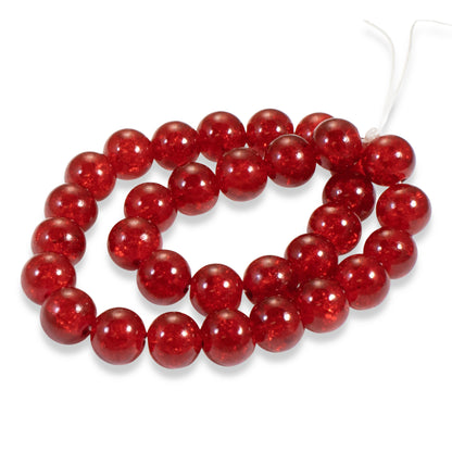 10mm Red Round Glass Crackle Beads, Holiday Christmas Beads 30/Pkg