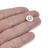 2Pc. Silver "U" Initial Charms, TierraCast Round Small Alphabet Letter